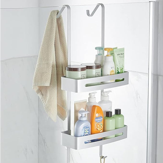 RoyalPolar Hanging Shower Caddy Over The Door Shower Organizer Aluminum Shower Shelf Storage Rack (White)