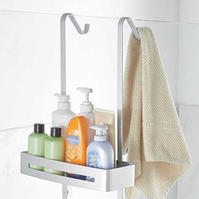 RoyalPolar Hanging Shower Caddy Over The Door Shower Organizer Aluminum Shower Shelf Storage Rack (White)