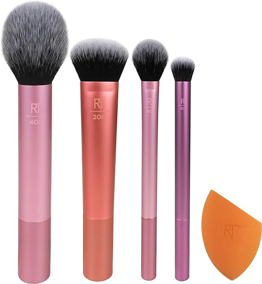REAL TECHNIQUES The Everyday Essentials set from gives you 5 essential tools to master any look tapered, soft and fluffy bristles. Blend powder blush evenly for a smooth, natural look