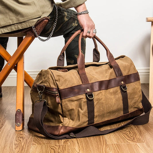 Waterproof Waxed Canvas Leather Travel Bag